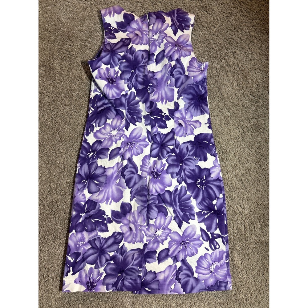JW Treci Womens 4P Purple White Floral Sleeveless Sheath Dress Petite USA Made - Picture 6 of 7